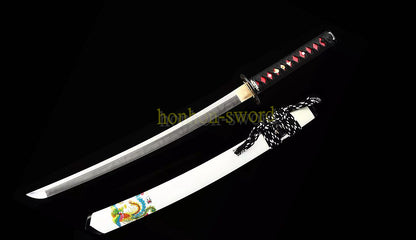 1095 Kohlenstoffstahl Katana Blaue Klinge Japanisches Samurai-Schwert Full Tang Schwarz 