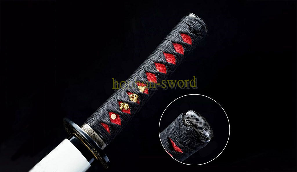 1095 Kohlenstoffstahl Katana Blaue Klinge Japanisches Samurai-Schwert Full Tang Schwarz 