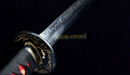 1095 Kohlenstoffstahl Katana Blaue Klinge Japanisches Samurai-Schwert Full Tang Schwarz 