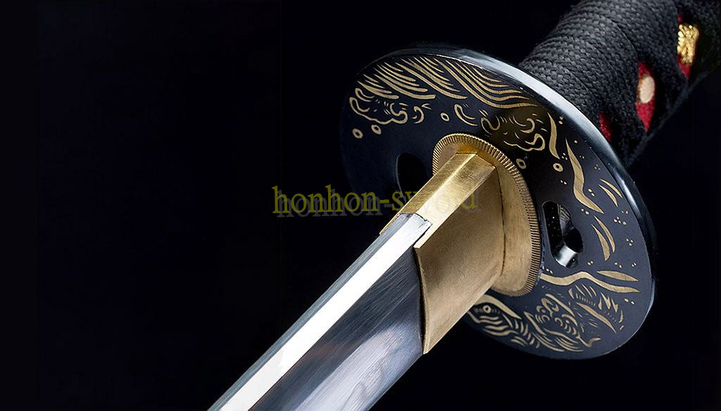 1095 Kohlenstoffstahl Katana Blaue Klinge Japanisches Samurai-Schwert Full Tang Schwarz 