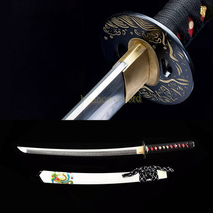 1095 Kohlenstoffstahl Katana Blaue Klinge Japanisches Samurai-Schwert Full Tang Schwarz 