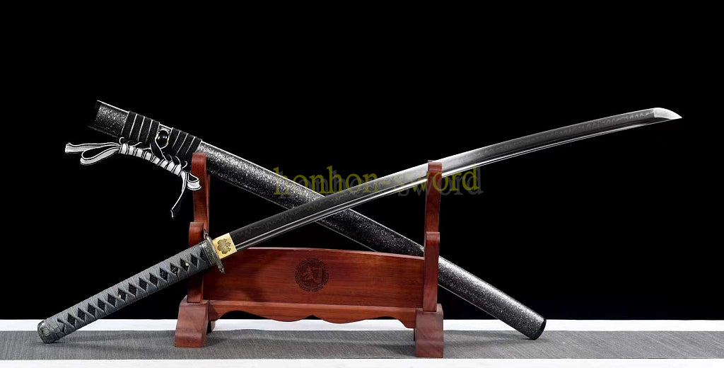 Katana à lame bleue en acier à haute teneur en carbone 1095, épée de samouraï japonais, épée complète noire 