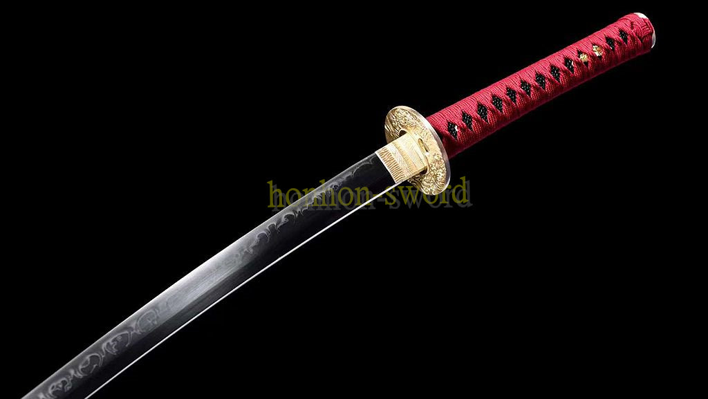 T10 Steel Clay Tempered Real Hamon Katana Japanese Samurai Sword Battle Ready Red