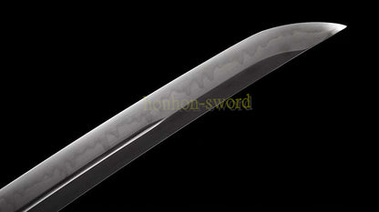 Unokubi Zukuri T10 Steel Clay Tempered Wakizashi Japanese Samurai Sword Ox Horn Saya Blue