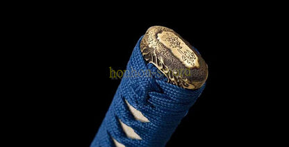 Unokubi Zukuri T10 Steel Clay Tempered Wakizashi Japanese Samurai Sword Ox Horn Saya Blue