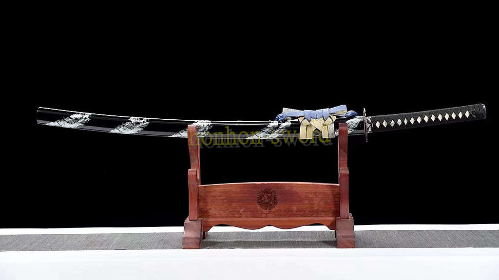 Katana à lame bleue en acier à haute teneur en carbone 1095, épée de samouraï japonais, épée complète noire 