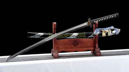 Katana à lame bleue en acier à haute teneur en carbone 1095, épée de samouraï japonais, épée complète noire 