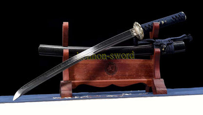 Unokubi Zukuri T10 Steel Clay Tempered Wakizashi Japanese Samurai Sword Battle Ready Black