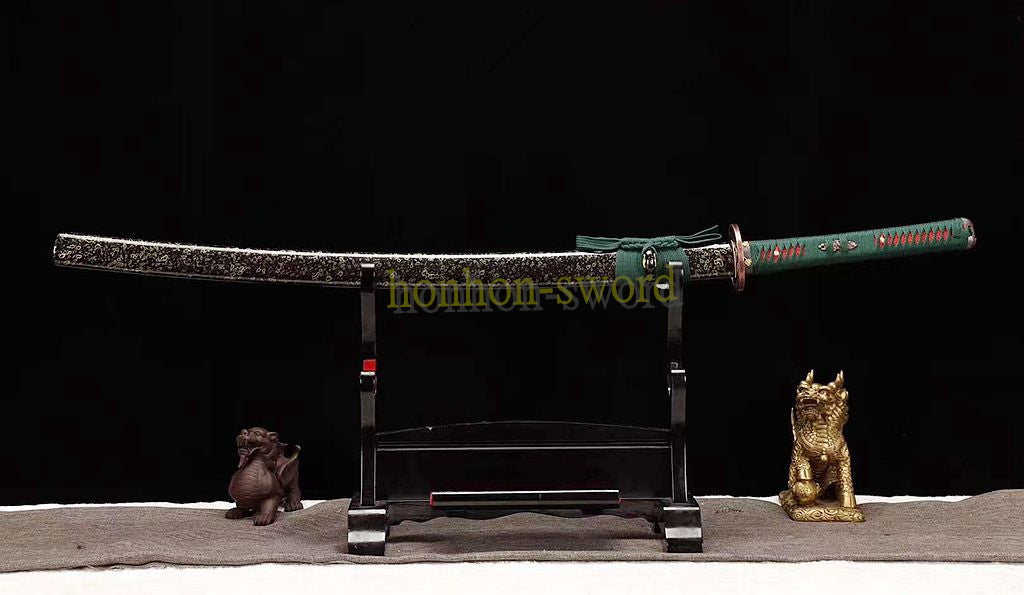 1095 Kohlenstoffstahl Katana Blaue Klinge Japanisches Samurai-Schwert Full Tang Schwarz 