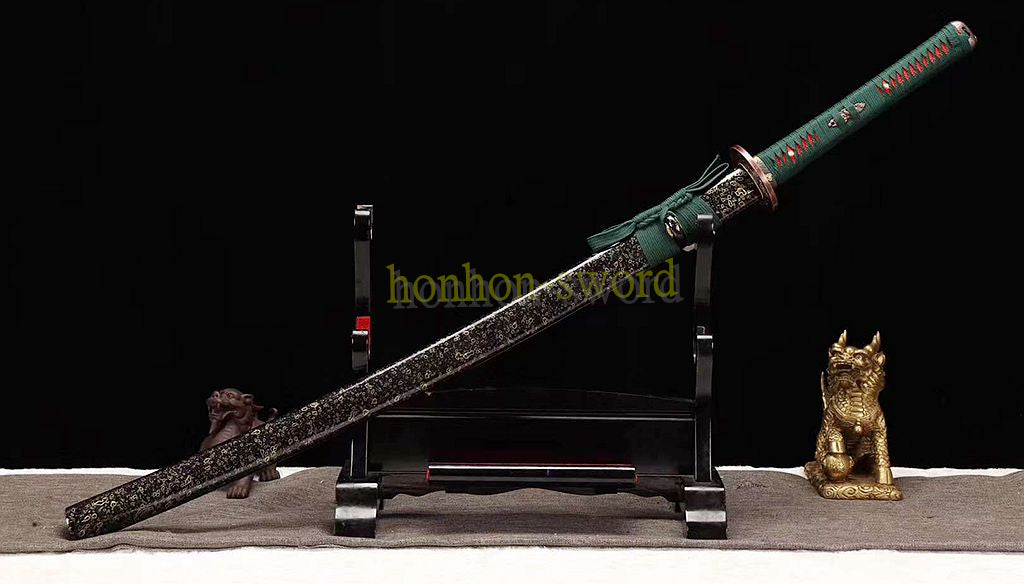 1095 Kohlenstoffstahl Katana Blaue Klinge Japanisches Samurai-Schwert Full Tang Schwarz 