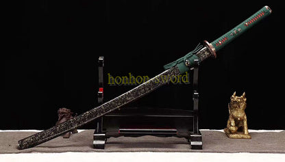 1095 Kohlenstoffstahl Katana Blaue Klinge Japanisches Samurai-Schwert Full Tang Schwarz 