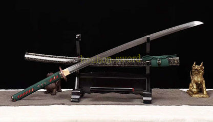 1095 Kohlenstoffstahl Katana Blaue Klinge Japanisches Samurai-Schwert Full Tang Schwarz 