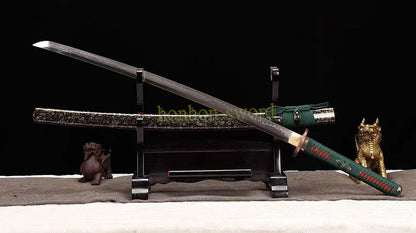 1095 Kohlenstoffstahl Katana Blaue Klinge Japanisches Samurai-Schwert Full Tang Schwarz 