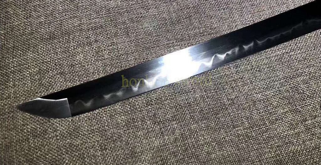 1095 Kohlenstoffstahl Katana Blaue Klinge Japanisches Samurai-Schwert Full Tang Schwarz 