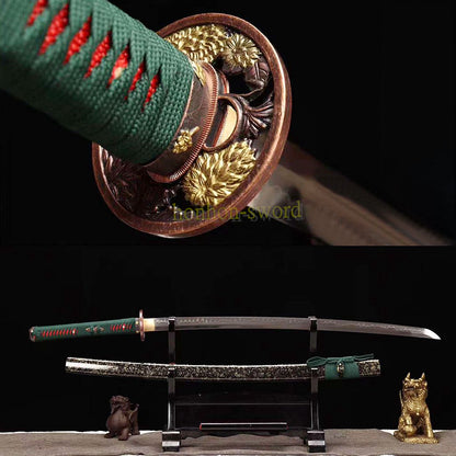 1095 Kohlenstoffstahl Katana Blaue Klinge Japanisches Samurai-Schwert Full Tang Schwarz 