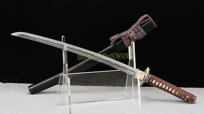 Unokubi Zukuri T10 Steel Clay Tempered Wakizashi Japanese Samurai Sword Ox Horn Saya Black