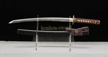 Unokubi Zukuri T10 Steel Clay Tempered Wakizashi Japanese Samurai Sword Ox Horn Saya Black