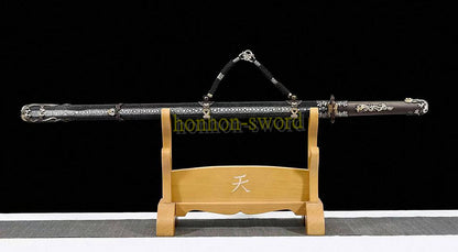 Katana à lame bleue en acier à haute teneur en carbone 1095, épée de samouraï japonais, épée complète noire 
