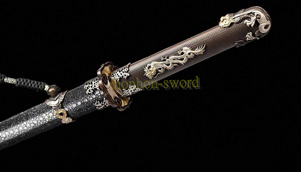 Katana à lame bleue en acier à haute teneur en carbone 1095, épée de samouraï japonais, épée complète noire 