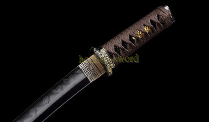 Hand Polishing T10 Steel Clay Tempered Tanto Japanese Samurai Short Sword Black