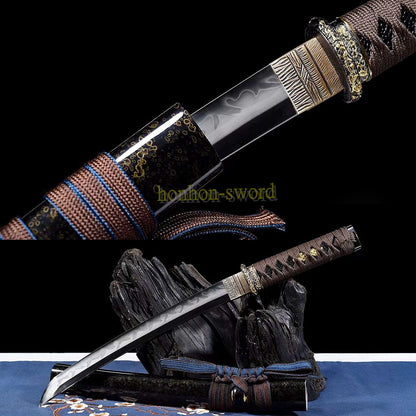 Hand Polishing T10 Steel Clay Tempered Tanto Japanese Samurai Short Sword Black