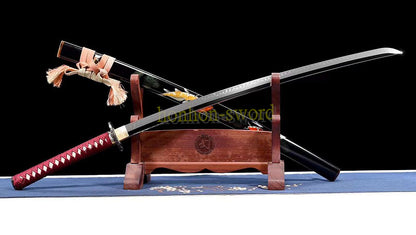 Katana à lame bleue en acier à haute teneur en carbone 1095, épée de samouraï japonais, épée complète noire 