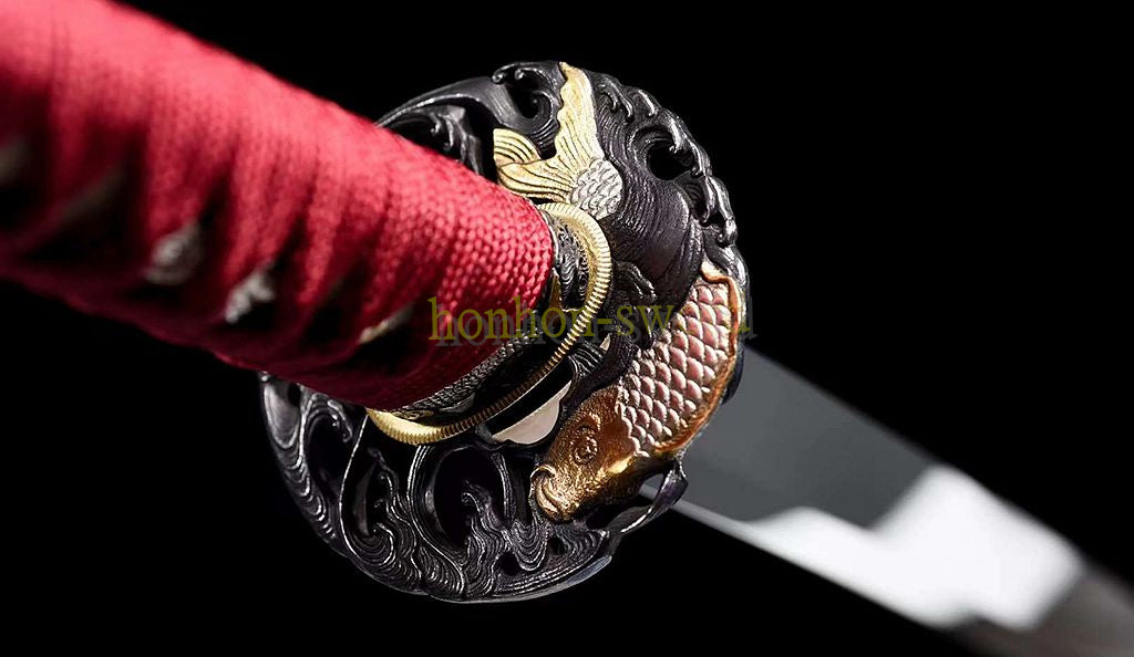 Katana à lame bleue en acier à haute teneur en carbone 1095, épée de samouraï japonais, épée complète noire 