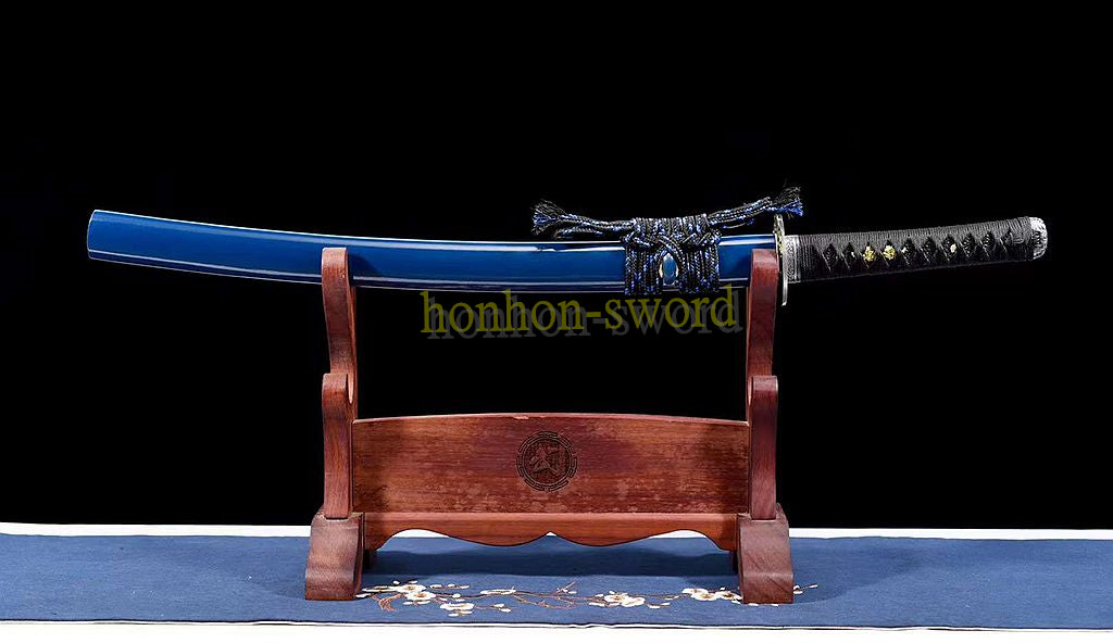 Katana à lame bleue en acier à haute teneur en carbone 1095, épée de samouraï japonais, épée complète noire 