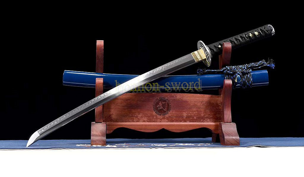 Katana à lame bleue en acier à haute teneur en carbone 1095, épée de samouraï japonais, épée complète noire 