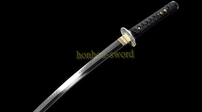 Katana à lame bleue en acier à haute teneur en carbone 1095, épée de samouraï japonais, épée complète noire 