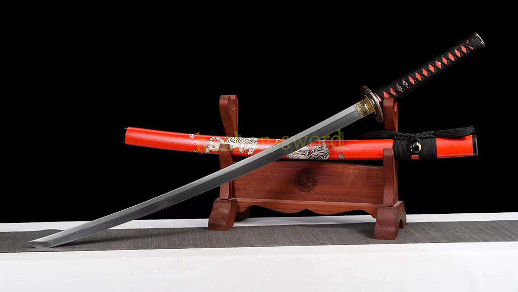 Katana à lame bleue en acier à haute teneur en carbone 1095, épée de samouraï japonais, épée complète noire 