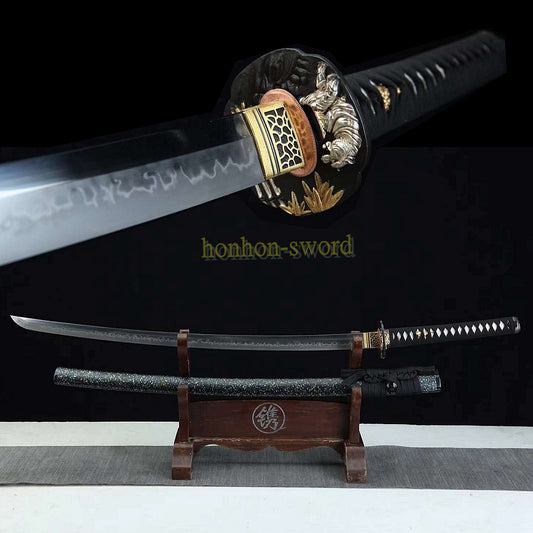 Katana à lame bleue en acier à haute teneur en carbone 1095, épée de samouraï japonais, épée complète noire 