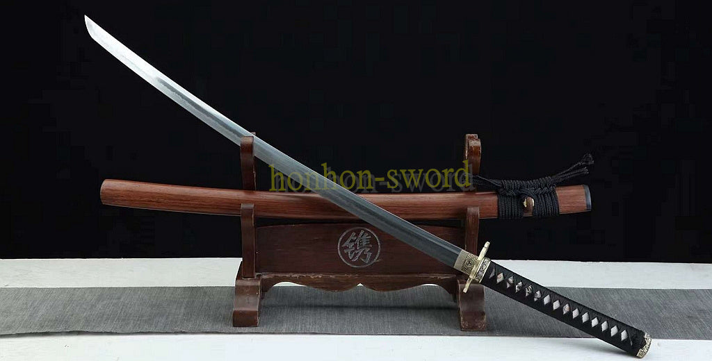 1095 Kohlenstoffstahl Katana Blaue Klinge Japanisches Samurai-Schwert Full Tang Schwarz 