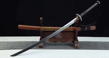 1095 Kohlenstoffstahl Katana Blaue Klinge Japanisches Samurai-Schwert Full Tang Schwarz 