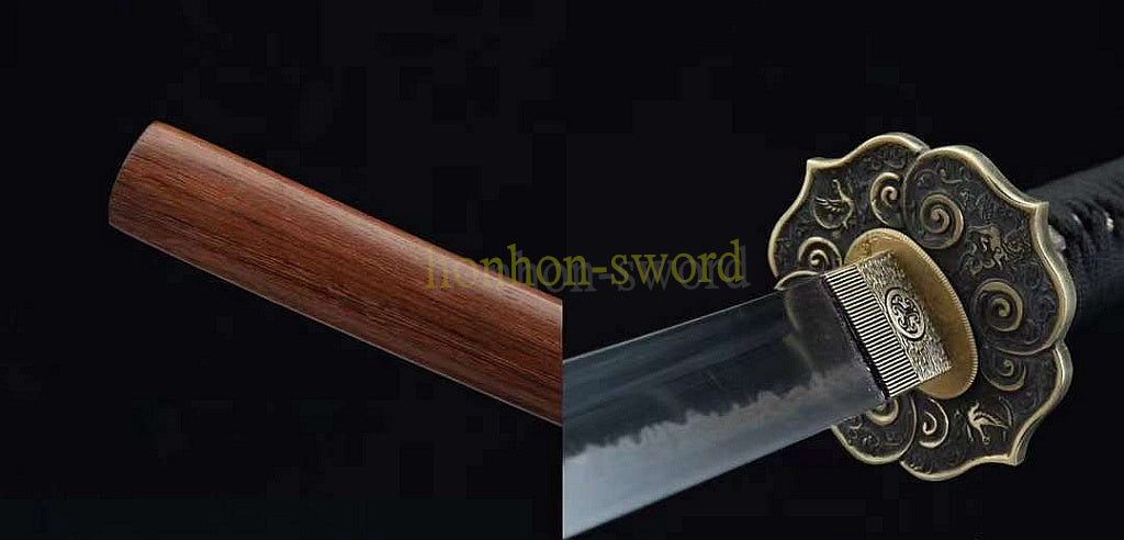 1095 Kohlenstoffstahl Katana Blaue Klinge Japanisches Samurai-Schwert Full Tang Schwarz 