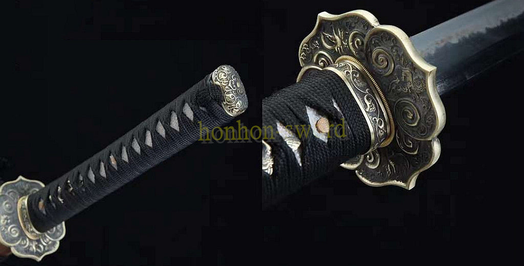 1095 Kohlenstoffstahl Katana Blaue Klinge Japanisches Samurai-Schwert Full Tang Schwarz 