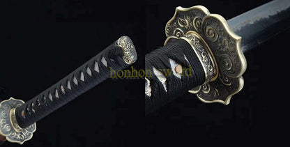 1095 Kohlenstoffstahl Katana Blaue Klinge Japanisches Samurai-Schwert Full Tang Schwarz 