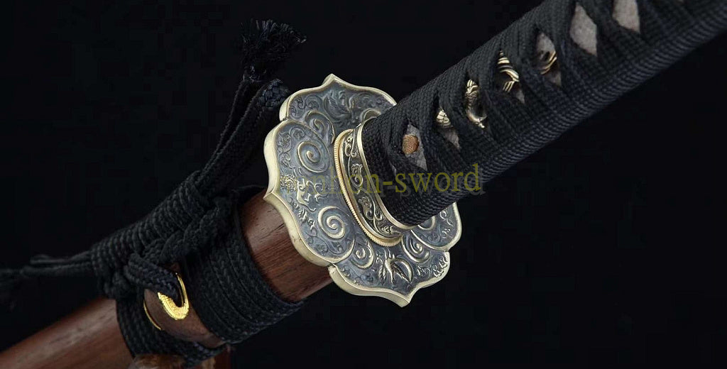 1095 Kohlenstoffstahl Katana Blaue Klinge Japanisches Samurai-Schwert Full Tang Schwarz 