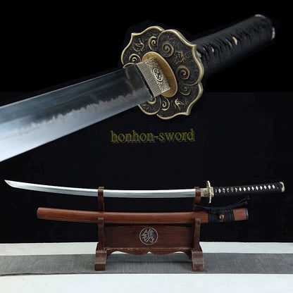 1095 Kohlenstoffstahl Katana Blaue Klinge Japanisches Samurai-Schwert Full Tang Schwarz 