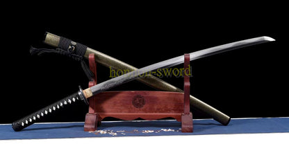 Katana à lame bleue en acier à haute teneur en carbone 1095, épée de samouraï japonais, épée complète noire 