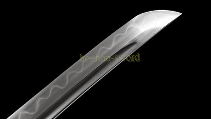 Functional Damascus Folded Steel Clay Tempered Katana Japanese Samurai Sword Black and White