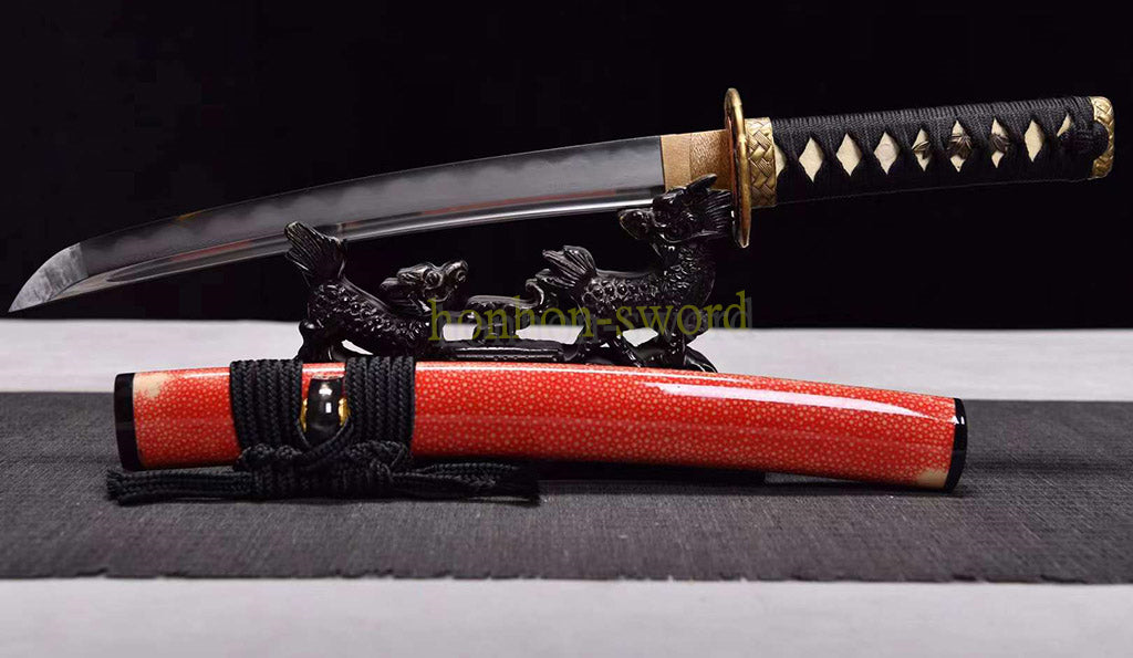 Épée de samouraï japonaise en acier plié noir, katana, lame tranchante faite à la main, noire 