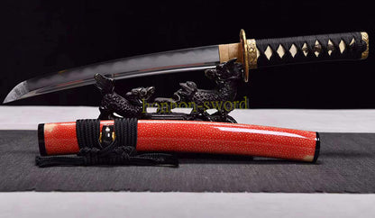 Épée de samouraï japonaise en acier plié noir, katana, lame tranchante faite à la main, noire 