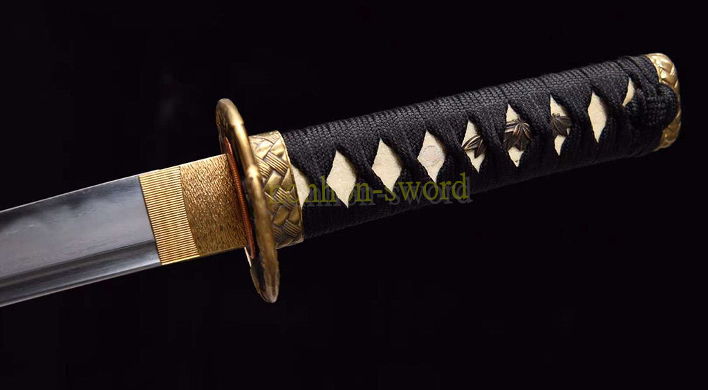 Épée de samouraï japonaise en acier plié noir, katana, lame tranchante faite à la main, noire 