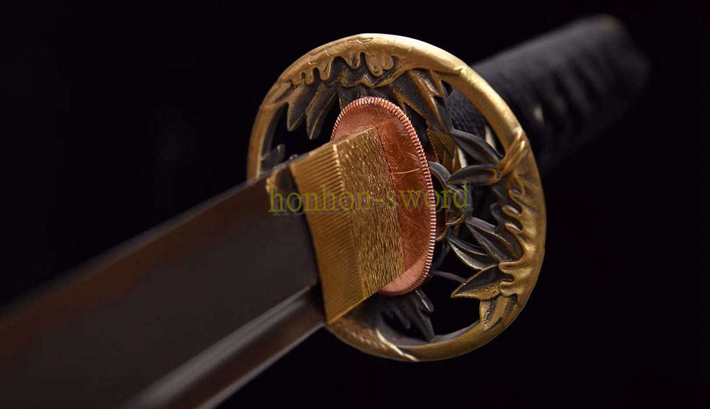 Épée de samouraï japonaise en acier plié noir, katana, lame tranchante faite à la main, noire 