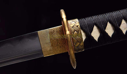 Épée de samouraï japonaise en acier plié noir, katana, lame tranchante faite à la main, noire 