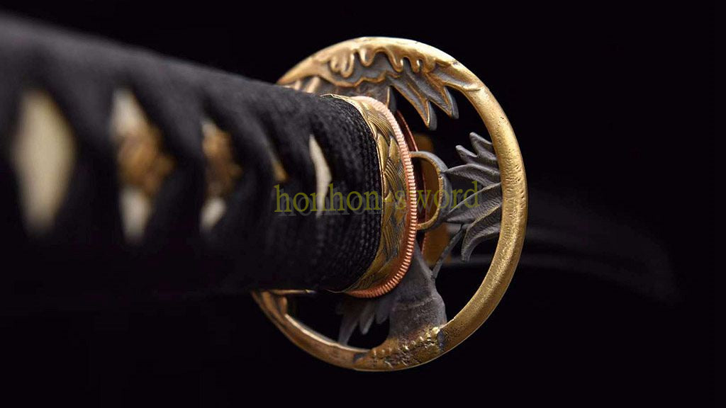 Épée de samouraï japonaise en acier plié noir, katana, lame tranchante faite à la main, noire 