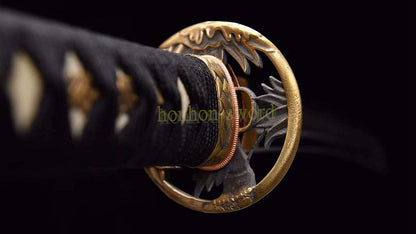 Épée de samouraï japonaise en acier plié noir, katana, lame tranchante faite à la main, noire 