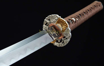 Japanisches Samurai-Schwert Katana aus schwarzem gefaltetem Stahl, Full Tang, handgefertigt, scharfe Klinge, schwarz 