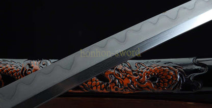 Japanisches Samurai-Schwert Katana aus schwarzem gefaltetem Stahl, Full Tang, handgefertigt, scharfe Klinge, schwarz 